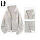 :CHOCOOLATEit慵懶風(fēng)連帽開(kāi)衫衛衣女秋冬季手工編繩寬松休閑外套 白花灰 S