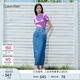 Calvin Klein Jeans夏季女士復古經(jīng)典雙后袋c(diǎn)k前開(kāi)叉牛仔長(cháng)裙半身裙40WK882 NA6-牛仔藍 XXS 25