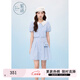 紫涵（ZIHAN）紫涵假兩件撞色翻領(lǐng)連衣裙女2025夏季新款甜美單排扣短袖a字短裙 藍條 XS