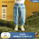 Teenie Weenie Kids小熊童裝25年夏女寶寶花邊刺繡水蜜桃牛仔長(cháng)褲 淺藍色 90 cm