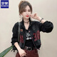 羅蒙立領(lǐng)牛仔外套女2025秋季新款韓版時(shí)尚潮流休閑百搭小個(gè)子夾克上衣 黑色 3XL 建議 140-155斤