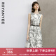 顏域水墨印花連衣裙女2024新款夏裝復古優(yōu)雅背心裙中長款圓領裙子 黑白花 M/38