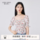 秋水伊人高腰顯瘦辣妹風(fēng)雪紡衫夏季新款女裝甜美少女氣質(zhì)上衣 花料 S