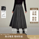 茵曼復古磨毛格子百褶半身裙2025秋女裝新款高腰A字裙 灰黑格子 L