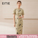 愛特愛（EITIE）【新中式印花旗袍連衣裙】復古優(yōu)雅2025夏季新款戰(zhàn)袍女裙B2507614 墨綠41 L (165)