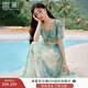 香影海邊度假暈染連衣裙女2025夏季新款民族風(fēng)波西米亞v領(lǐng)雪紡裙 綠花 連衣裙  XL 170/92A/125-140斤