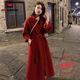 AEMAPE毛呢外套女2025春秋韓版寬松系帶加厚雙面絨百搭顯瘦長(cháng)款大衣女 紅色  M _建議115-125斤