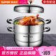 蘇泊爾（SUPOR）蒸鍋304不銹鋼湯鍋復底家用多功能大容量燃氣電磁爐通用 高拱蓋 EZ28BS04丨 28cm