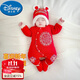 迪士尼（Disney）新生嬰兒紅色過年喜慶衣服秋冬款連體衣冬季新款冬裝滿月宴拜年服 厚棉偏襟連體衣包腳+帽子 59cm (XS) 6-12斤左右