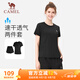 駱駝（CAMEL）速干運(yùn)動(dòng)服女短袖T恤褲跑步兩件套裝 Y25BA4L0033 幻影黑 XL