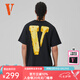 VLONE FRIENDS芝士大LOGO印花短袖T恤男女同款黑黃半袖七夕送男友 VLTE25005黑黃 L