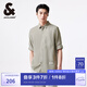 杰克·瓊斯（JACK&JONES）夏翻領麻混紡柔軟舒適透氣純色七分袖男士襯衫上衣男裝224231004 E02 豆綠色 常規(guī) L 180