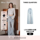 THREE QUARTERStq淺色翻邊logo長(cháng)褲女直筒牛仔褲 藍色 L