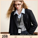 三彩2025秋季新款休閑西裝外套雙排扣簡(jiǎn)約正肩小西服寬松氣質(zhì)M 藏青色 S