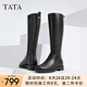他她（TATA）大筒圍真皮騎士靴女靴子粗跟氣質(zhì)加絨長(zhǎng)筒靴秋冬7TG87DG4 黑色 38