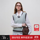 范思藍恩23FS14243復古學(xué)院風(fēng)V領(lǐng)套頭減齡針織馬夾背心馬甲冬裝女 暗霧綠 S