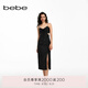 bebe夏季新款女士薄款鏤空長(cháng)款吊帶連衣裙250043 黑色 XS