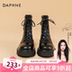 達(dá)芙妮（DAPHNE）馬丁靴女2025秋冬系帶英倫風(fēng)加絨中筒短靴黑白經(jīng)典款時(shí)尚女靴 黑色【主圖款單里】 36