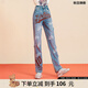LALABOBO設計感破洞純棉高腰顯瘦牛仔褲女潮酷小眾字母休閑褲L20B-WXZC14 中藍白 24