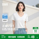 森馬（Semir）短袖t恤女涼感抗菌正肩修身2025夏顯瘦V領(lǐng)白色打底衫109325100002