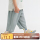爬爬【天絲麻】夏季兒童褲子男女童防蚊褲輕薄冰膚涼感九分褲 灰色 100 cm