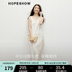 紅袖皺感緞面連衣裙2025春季新款女裝圓領(lǐng)修身顯瘦氣質(zhì)垂感背心長(zhǎng)裙 米白004 M