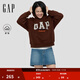 GAP女裝2025秋季新款撞色Logo寬松抓絨套頭連帽衫衛(wèi)衣上衣792499 棕色 L (170/92A) 亞洲尺碼