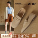 ZHR平底單鞋復(fù)古絨面兩穿樂福鞋女舒適通勤風(fēng)豆豆女鞋 AH557F 杏色38