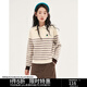 初語(yǔ)條紋毛衣女套頭修身2023冬季新款小個(gè)子POLO領(lǐng)寬松顯瘦針織衫 杏白條 XL