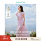 茵曼（INMAN）萊賽爾法式連衣裙2025夏女裝新品花苞袖花型腰帶收腰顯瘦長裙子 丁香粉 XL