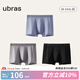 ubras【60S新疆棉】萊卡男士?jì)妊澘咕浇峭笟庵醒慕茄?3條) 黑色+迷霧藍色+鴿羽灰色 3條 XL