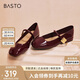 百思圖【喬欣同款】莫奈花園法式瑪麗珍M3173AQ5紅色 36