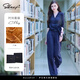 薩拉維夫（SLLAVIF）藏藍色時(shí)尚套裝女氣質(zhì)感名媛風(fēng)苧麻襯衫闊腿褲夏裝搭配一整套 藏藍色套裝  S