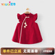 優(yōu)奇嬰兒衣服女寶寶夏季薄款無(wú)袖連衣裙女童裙子周歲禮服滿(mǎn)月紅色喜慶