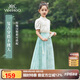 英氏（YEEHOO）兒童漢服女童馬面裙中大童裝新中式雪紡國風半身裙子夏 藍色 165