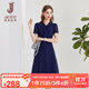 經(jīng)典故事（JANE STORY）泡泡袖雪紡連衣裙女夏季新款高級感知性襯衣裙子氣質(zhì)系帶領(lǐng)襯衫裙 M05深藍 M