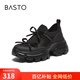 百思圖2025夏商場(chǎng)新款蝴蝶結(jié)網(wǎng)面透氣厚底老爹鞋女休閑鞋UTJ01BM5 黑色 經(jīng)典款 38