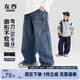 左西童裝男童牛仔褲秋裝2025新款兒童褲子中大童彎刀褲 牛仔色 120