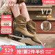 森達(dá)陳意涵同款微笑靴西部靴子女2025冬新商場(chǎng)同款粗跟中筒靴4QH60DZ5 棕色 40
