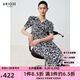 艾諾絲雅詩【商場同款】2025夏季新品V領泡泡袖假日開衩碎花連衣裙40519057 藏青白花 XL