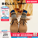 百麗（Belle）厚底松果吐司2代勃肯鞋女25秋新商場(chǎng)款串珠休閑鞋E1J1DCM5預售 棕色 37