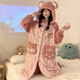 CEENIU睡衣秋冬珊瑚絨睡衣女加厚加絨保暖睡袍甜美少女家居服兩件套裝 粉色海貍袍套 均碼 建議【80-120】斤