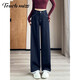 塔馳密司高檔深藍色窄版高腰闊腿牛仔褲女秋季2025新款顯瘦直筒寬松垂感 深藍色 S