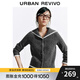UR2025秋季新款女裝拼接蕾絲蝴蝶結紐扣針織開(kāi)衫UYY950143 冷灰 M