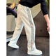 凱普蒂側邊條紋衛褲男花灰色運動(dòng)男褲春秋季褲子新款直筒運動(dòng)休閑褲男 白灰色 常規 L