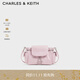 CHARLES&KEITH25秋新品油蠟皮菱格腋下雙肩包機車(chē)包生日禮物CK2-60782702 Cotton Candy Pink棉花糖粉 S
