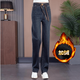 曼利鳥(niǎo)新款廣州新塘小個(gè)子窄版松緊腰直筒牛仔褲女款春秋高腰寬松闊腿褲 01水泥灰（加絨加厚） 3XL 建議145斤-160斤