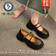 啄木鳥(niǎo)黑色公主風(fēng)小皮鞋女圓頭厚底瑪麗珍日系粗跟jk鞋一字帶淺口樂(lè )福鞋 棕色啞光 38