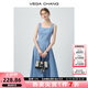 VEGA CHANG無(wú)袖連衣裙女2025年新款夏季法式方領(lǐng)顯瘦藍色吊帶裙子 藍白格子 M