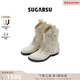 SugarSu 任敏同款25年秋季新款復古游牧風(fēng)流蘇真皮時(shí)尚西部高跟短靴女 層鹽白色 37